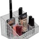 Home Basics Clear Plastic Vanity Makeup Organizer Compact 7-Compartment Square Holder for Brushes, Eyeshadow Palettes, & Beauty Supplies - Pyramid Patterned Exterior Design