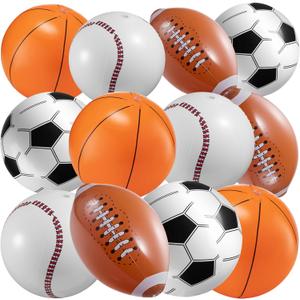 16" Inflatable Sports Beach Balls Variety Pack (12 Pcs) - 3 of Each - Basketball, Baseball, Football, Soccer Beach Balls for Sports - Themed Parties, Pool Toys, Birthday Decorations, and Party Favors