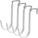 4Pcs Over Door Hooks Single Over The Door Hangers Wide Kitchen Stainless Steel Towel Coat Hooks with Anti-Scratch Rubber Surface for Hanging Clothes Starter Garland, White