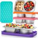 BRIGHTWORLD 4 PacK Stainless Steel Snack Containers with Silicone Lids, 2 Compartment Snackle Box Container, Leak-Proof Reusable Metal Food Storage Container for Travel, School, Meal Prep, Camping