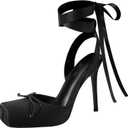 Vertundy Women's Satin Ballet Heels Lace Up Square Toe Stiletto High Bow Ballerina Heels (11)
