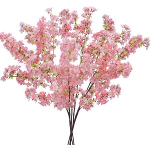 6Pcs Cherry Blossom Branches, Long Stem Artificial Cherry Blossom for Tall Vase, 33" Faux Cherry Blossom Branches for Home Living Room Office Wedding Party Hotel Decoration (Pink)