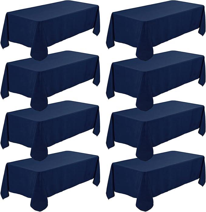 8 Pack Premium Navy Blue Tablecloth 60 x 126 Inch, Rectangle Table Clothes for 8 Foot Tables Washable Polyester Fabric Table Covers for Wedding Party Reception Banquet Buffet Restaurant