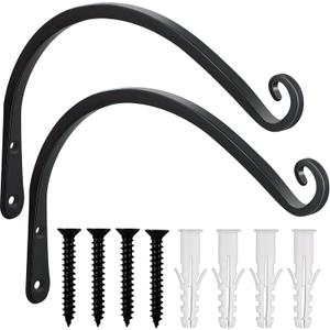 Gtongoko 2 Pack 12 Inch Plant Hangers Outdoor Metal, Plant Hooks for Wall Indoor, Outdoor Hooks for Hanging Bird Feeders, Plant Bracket, Lanterns, Wind Chinme, Black