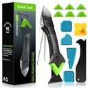 Caulking Tool 5 in 1 Silicone Caulking Grout Removal Sealant Finishing Tool with Grout Scraper, 6 Exchange Silicone Pads, Adhesive Residue Scraper Seam Repair Kit for Kitchen Bathroom