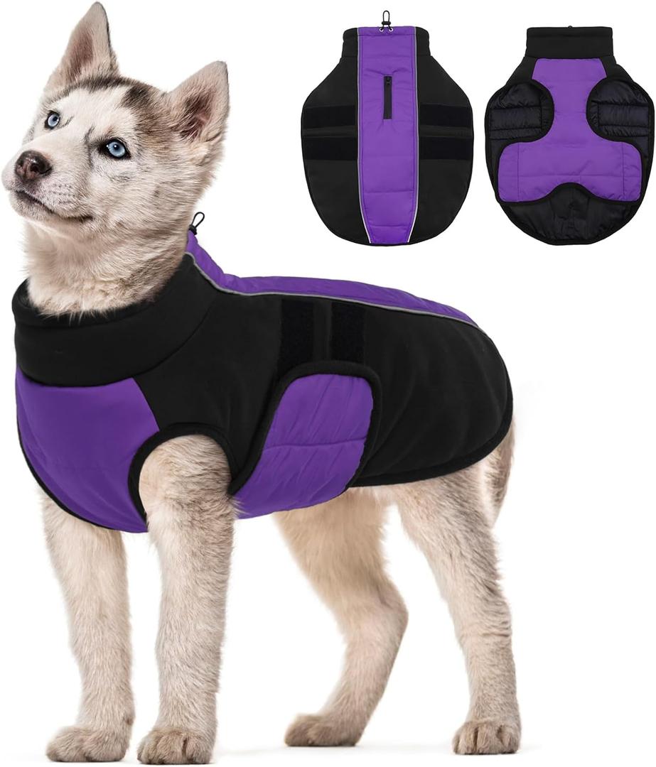Kuoser Dog Jacket, Warm Dog Coats for Small Dogs, Reflective Doggie Winter Jacket Cold Weather Pet Coats with Leash Hole, Winter Coat Apparel for Yorkie Chihuahua, Purple XS (XS (Chest Girth: 9.8-12.6''))