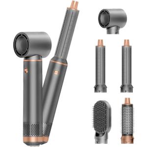 5-in-1 Hair Dryer Brush with Hot Air Curling & Negative Ion Technology - Versatile Styler for Drying, Curling, Straightening, and Volume Boosting (Gray)