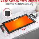 Carbon Steel Griddle Comes with Grill Press, Double Burner Griddle for Gas Stove, Electric Range, Outdoor Gas Grill, Induction, and Oven, Pre-seasoned Nitride Coating Compatible with Made in