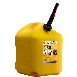 Midwest Can 8610 Safe-Flo Auto Shut Off 5 Gallon Diesel Can Yellow Plastic Fuel Container With FlameShield Safety System & Quick-Flow Spout - Pack of 1