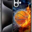 DAIZAG Case Compatible with iPhone 16,Shockproof Soft Phone Cover for Boy Men Gift Case,Ice Fire Basketball