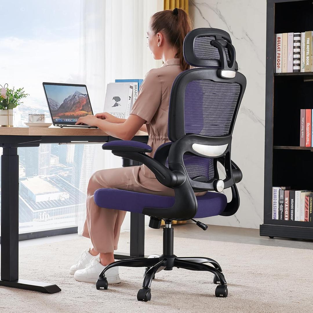 TRALT Office Chair Ergonomic Desk Chair, 330 LBS Home Mesh Office Desk Chairs with Wheels, Comfortable Gaming Chair, High Back Office Chair for Long Hours (Violet)