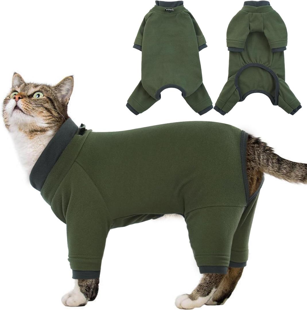 Sticky Cat Clothes Stretchy, Sphynx Hairless Sweater & Pajamas for Cats only, Soft Cat Onesie for Cats After Surgery Female Male & Hair Loss Prevention, Green, L