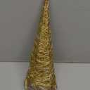 Baquler 3 Pcs LED Lighted Christmas Cone Trees Christmas Tree Ornament Gold Glittered Battery Operated Christmas Decoration Xmas Table Decor for Indoor Home Bedroom Tabletop Centerpiece Holiday Party