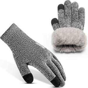 Rahhint Wool Winter Gloves Men Women Fleece lined Knit Gloves with Touchscreen Fingers Insulated Gloves Keep Hand Warm Gift (Medium, Black+white)