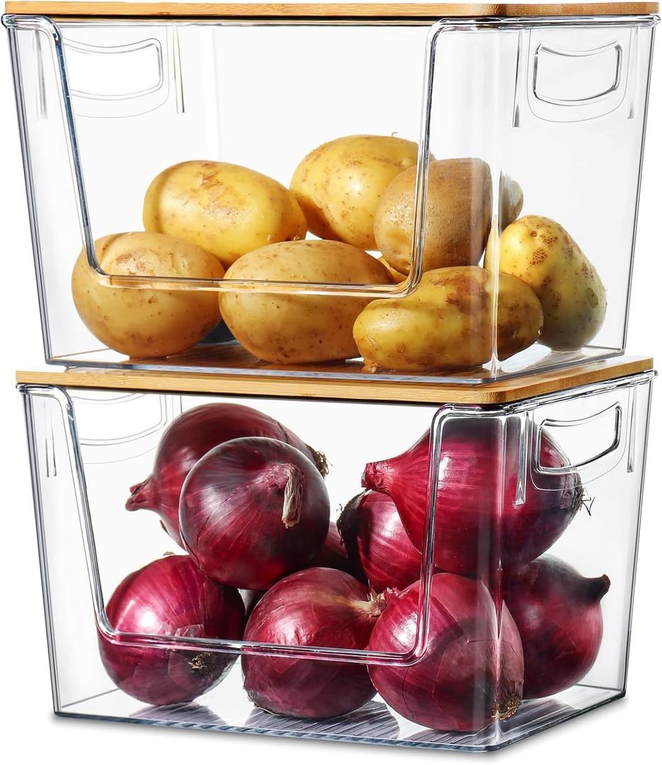 Pantry Organizers Storage, 2 Set Stackable Kitchen Counter Organizers for Onion, Potato, Garlic, Fruit, Produce, Vegetable