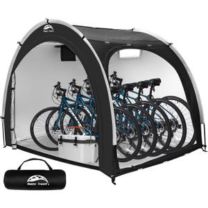 Happy Travel Bike Storage Shed Tent,Outdoor Portable Bicycle Storage Sheds with 210D Oxford Fabric PU4000 Waterproof for 2 /3/4/6/8 Bikes,Bike Covers Shelter for Motorcycle,Garden Tools,Toys,Lawn Mower (Arch - XXL for 4-5 Bikes-Black)