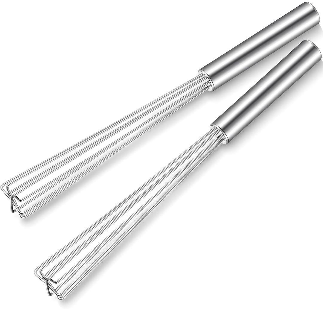 Baderke 2 Pack Espresso Whisk Tool 10.6" Long Handle Mini Whisk for Coffee Stirring Stainless Steel Silver Triangular Design Fit Coffee Chocolate Milk, Mixing Tool for Commercial Home Use