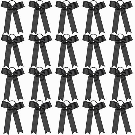 Collegiate Style Cheer hair Bows for Girls, Long Tail Skinny Cheer Bow Ponytail Holder Handmade Bows for Girls Teens Softball Cheerleader Sports (Black)