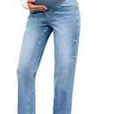 BLENCOT Women's Over The Belly Maternity Ankle Jeans Stretchy Denim Pregnancy Pants with Pockets (Medium)