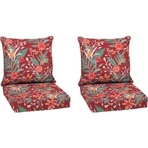 Arden earthFIBER Outdoor Deep Seat Cushion Set (2-Pack), 24 in x 24 in, Weather-Proof, Rain-Proof, Fade Resistant Patio Cushion for Chair, Sofa, and Couch Luau Red Tropical Floral