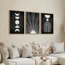 Framed Boho Canvas Wall Art - Mid Century Geometric Sunshine Pictures Prints Black and White Minimalist Artwork Bohemian Wall Art for Bedroom Living Room Bathroom Office Decor 16" x 24" x 3 Piece Set