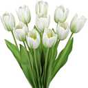 Artificial Tulips Flowers  20" Long Stem Faux Tulips, 10PCS Real Touch Fake White Tulip for Vase, Farmhouse, Kitchen, Spring & Wedding Home Decor