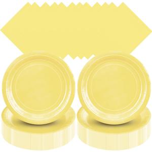 Zhehao 120 Pcs Disposable Paper Dessert Plates and Napkins Set, 7 Inch Party Cake Appetizer Plate with Napkin for Birthday Baby Shower Wedding Easter(Yellow)