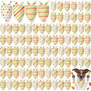Shinylin 100 Pcs Thanksgiving Dog Bandanas Bulk Polka Dot Stripe Bandanas for Dogs Triangle Kerchief Bibs Scarf Set for Pet Fall Autumn Costume Photo Props Accessories Pet Shops Groomers, 4 Styles