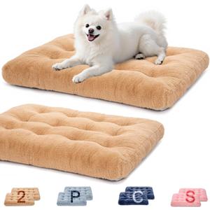 2 Pack Washable Dog Bed, Deluxe Plush Dog Crate Beds with Anti-Slip, Comfy Kennel Pad Pet Sleeping Mat for Large, Medium and Small Dogs (2 Pack x Brown, 23.0" L x 18.0" W x 3.0")