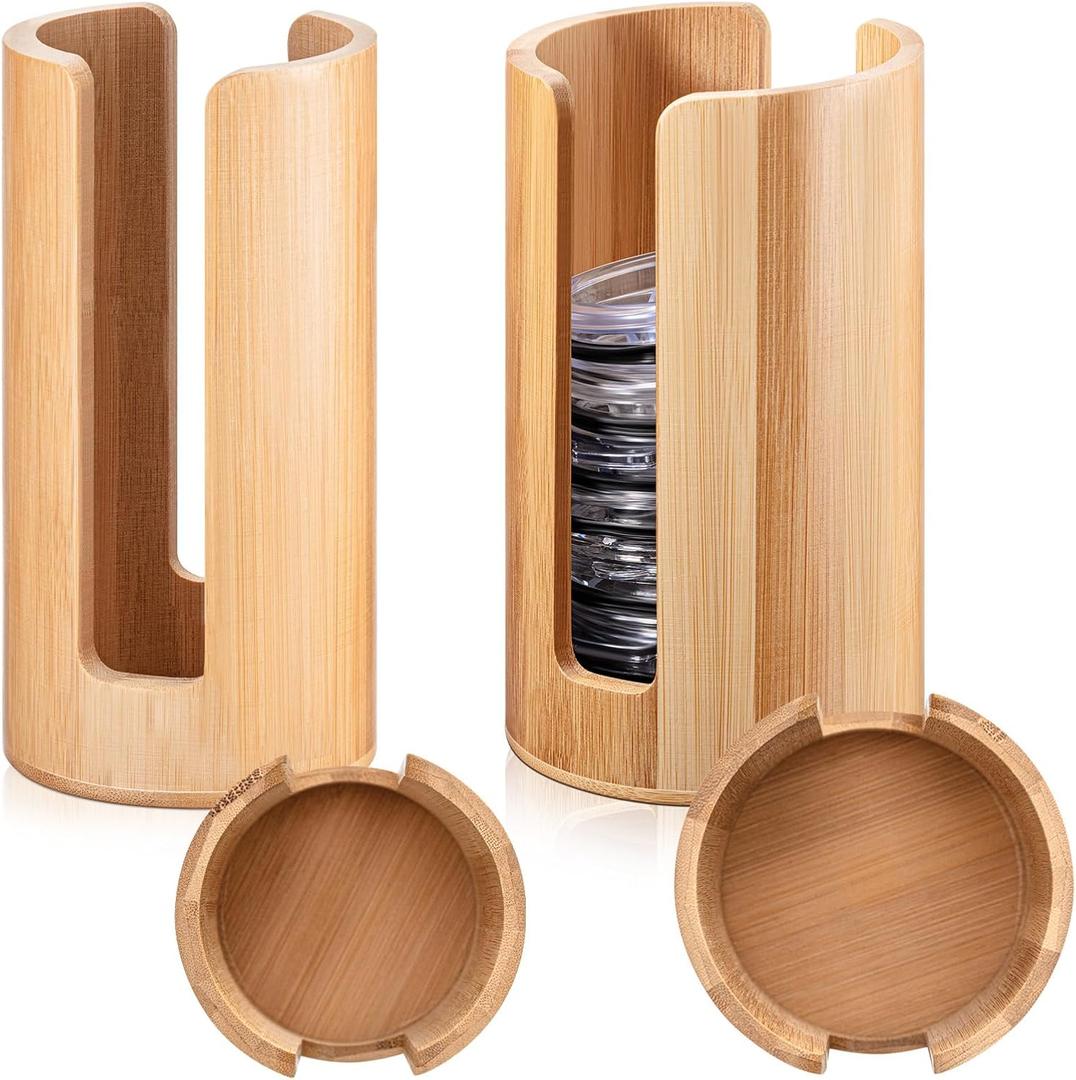 Suclain 2 Pcs Mason Jar Lid Organizer Bamboo Vertical Mason Jar Lid Storage Accessories Tumbler Lids Holder Cup Lids Organizer for Home Kitchen Countertop Cupboard(Wide Mouth & Regular Mouth)