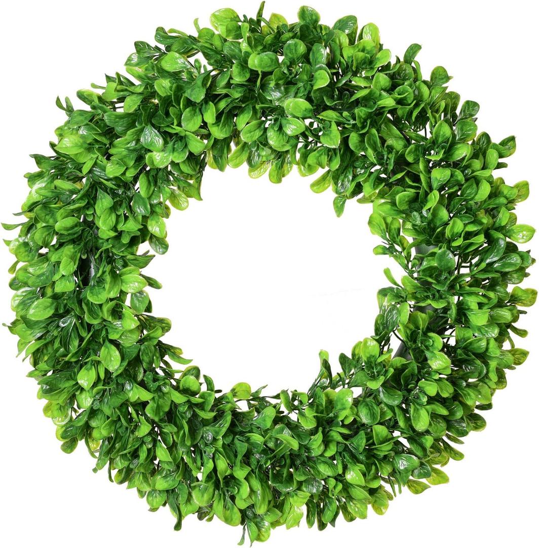 Lvydec Artificial Green Leaves Wreath - 20" Large Boxwood Wreath for Front Door Wall Window Farmhouse Decoration Lvydec Artificial Green Leaves Wreath - 20" Large Boxwood Wreath for Front Door Wall Window Farmhouse Decoration