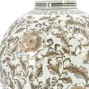 Galt International Brown & White Ceramic Floral Chinoiserie Globe Vase 12" Dia. - Round Bulb Shape Flower Vase Jar Classic Antique Home Decor