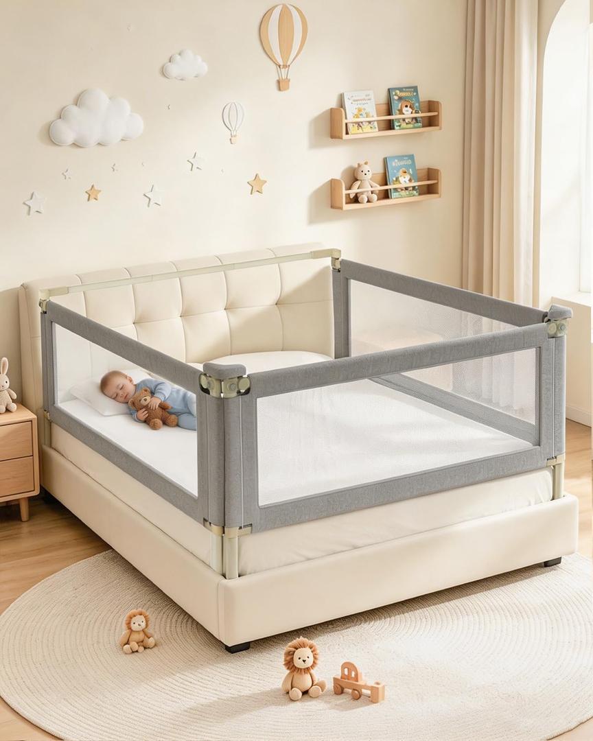 3-Piece Full Size Bed Rail for Toddlers, Baby Bed Rail Guard with Height Adjustable, Headboard Rod, Bed Safety Rails for Full Size Bed —(54" x 74.8" x 74.8")