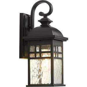 Outdoor Wall Lights Exterior Black Outdoor Light Fixtures Wall Mount with Water Ripple Glass Waterproof Anti-Rust Outside Wall Sconce Porch Lights for House Garage Doorway (15 inch)