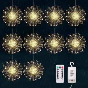 Firework Lights, 10 Pack LED Copper Wire Fireworks Lights Fairy Lights Christmas Hanging Dimmable String 8 Modes Waterproof with Remote Control (Warm White)