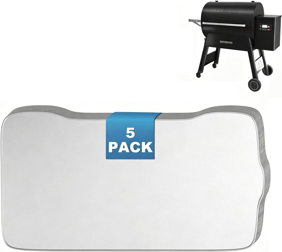 SafBbcue BAC521 Drip Tray Liner Replacement for Traeger Ironwood 885, 28.75 x 15.5 Inch, Portable and Foldable, Disposable Aluminum Grill Tray for Collecting Grease, 5 Pack