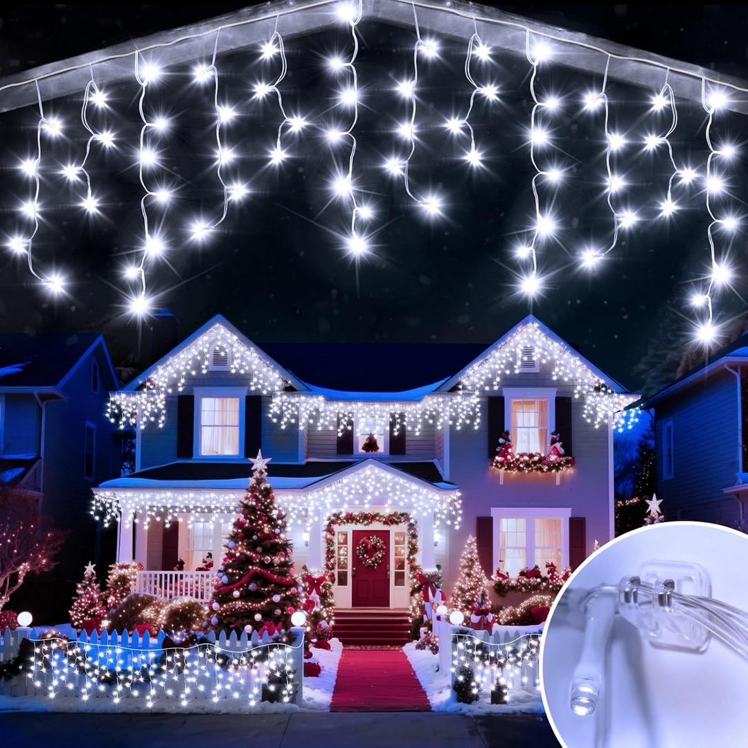 98 Ft Ice Light for Outside, 900 LED Christmas Lights Outdoor Plug in, Christmas Ice Lighting with 8 Modes & Timer for Holiday, Party, Wedding, House, Patio, Outdoor Decor(Cool White)