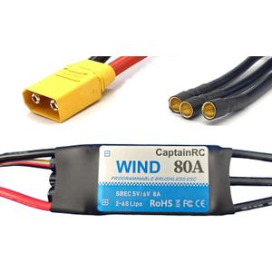 80A ESC with 5V 6V/8A BEC 2-6S Electric Speed Controller with XT60 & 4.0mm Bullet Plugs for Fixed Wing Airplane/RC Drone Airplane/Brushless Motors