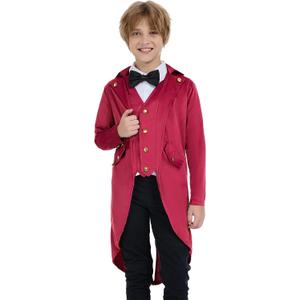 Steampunk Coat Tailcoat, Medieval Clothing Costume, Halloween Renaissance Vampire Costumes (110 (4-5 Years), Red)