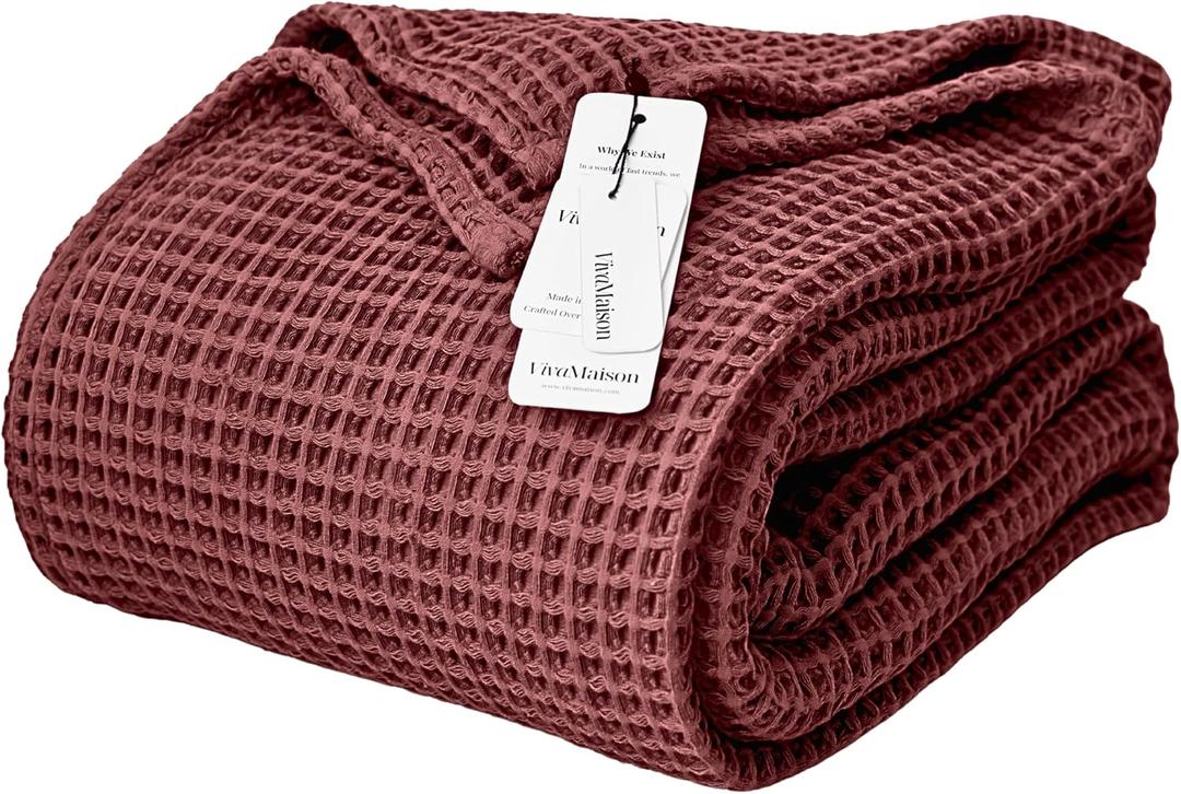 Waffle Blankets (Dark Red, Twin XL Size 63x91 inch)