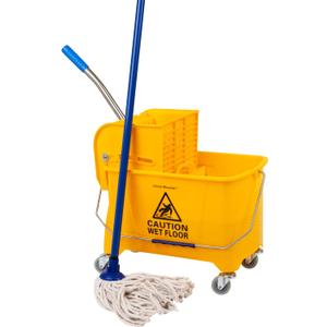 Mind Reader Mop Bucket with Wringer (Mop Not Included), 5.5 Gallon Cleaning Bucket with Wheels and Handle, Upward Press Wringer, Small Mop Compatible, Yellow