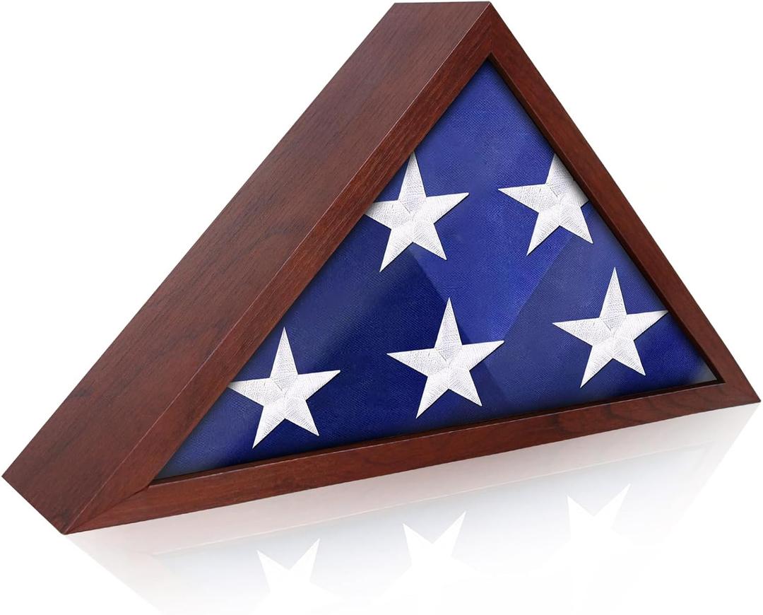 ASmileIndeep Flag Display Case for Small Flag, 3' x 5' American Flag Shadow Box with HD Tempered Glass and Wall Mount (Not for Burial Flag), Triangle Flag Holder Frame for Folded Flag - Cherry Red