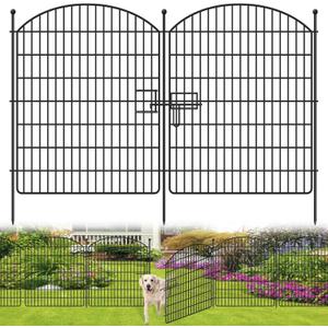 10 Panels No Dig Garden Fence with Gate, 42in x 24.2ft Decorative Dog Fence Outdoor for Yard, Tall Animal Barrier Rustproof Metal Wire Garden Edging Border, Temporary Fencing for Outdoor, Patio