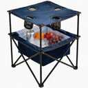 Portable Outdoor Folding Camping Table with 4 Cup Holders & Cooler Compartment, Waterproof Picnic Table for Picnic, BBQ, Beach, Hiking (Navy Blue), 1 PCS
