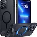 Temdan Magnetic Compatible with iPhone 13 Pro Max Case, [Built-in Invisible Kickstand][Compatible with MagSafe] [Military Grade Shockproof] Slim Translucent Matte Phone Case for iPhone 13 Pro Max 6.7" (Black)