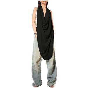 OYOANGLE Women's Backless Cowl Neck Sleeveless Tank Top Draped Front Chiffon Trendy Tops S