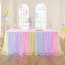 72in Rainbow Tulle Table Skirts for Rectangle Tables 6/4ft, 2-Layer Pastel Color Unicorn Ruffle Tulle Tutu Cloth Table Skirt 6ft for Girl Birthday Party Baby Shower Cake Dessert(No Table Cover)