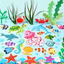 97 PCS Happy to Sea You Ocean Fish Bulletin Board Set Under The Sea Classroom Decorations Tropical Fish Cutouts Trim Strips for Summer Theme Party, Kids School Decor Ocean Themed Party Supplies