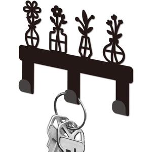 Vase Flowers Metal Key Holder for Wall Cookware Mini Key Hook Organizer Rack Key Hangers Wall Decorative with 3 Hooks for Entryway Front Door Hallway Kitchen Office Bag Clothes Key Hanging