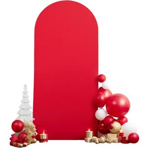 7.2FT Red Arch Backdrop Cover, Spandex Fitted Wedding Arch Stand Covers 2-Sided Round Top Chiara Stretchy Arch Backdrop Cover for Wedding Birthday Party Baby Shower Banquet Decoration